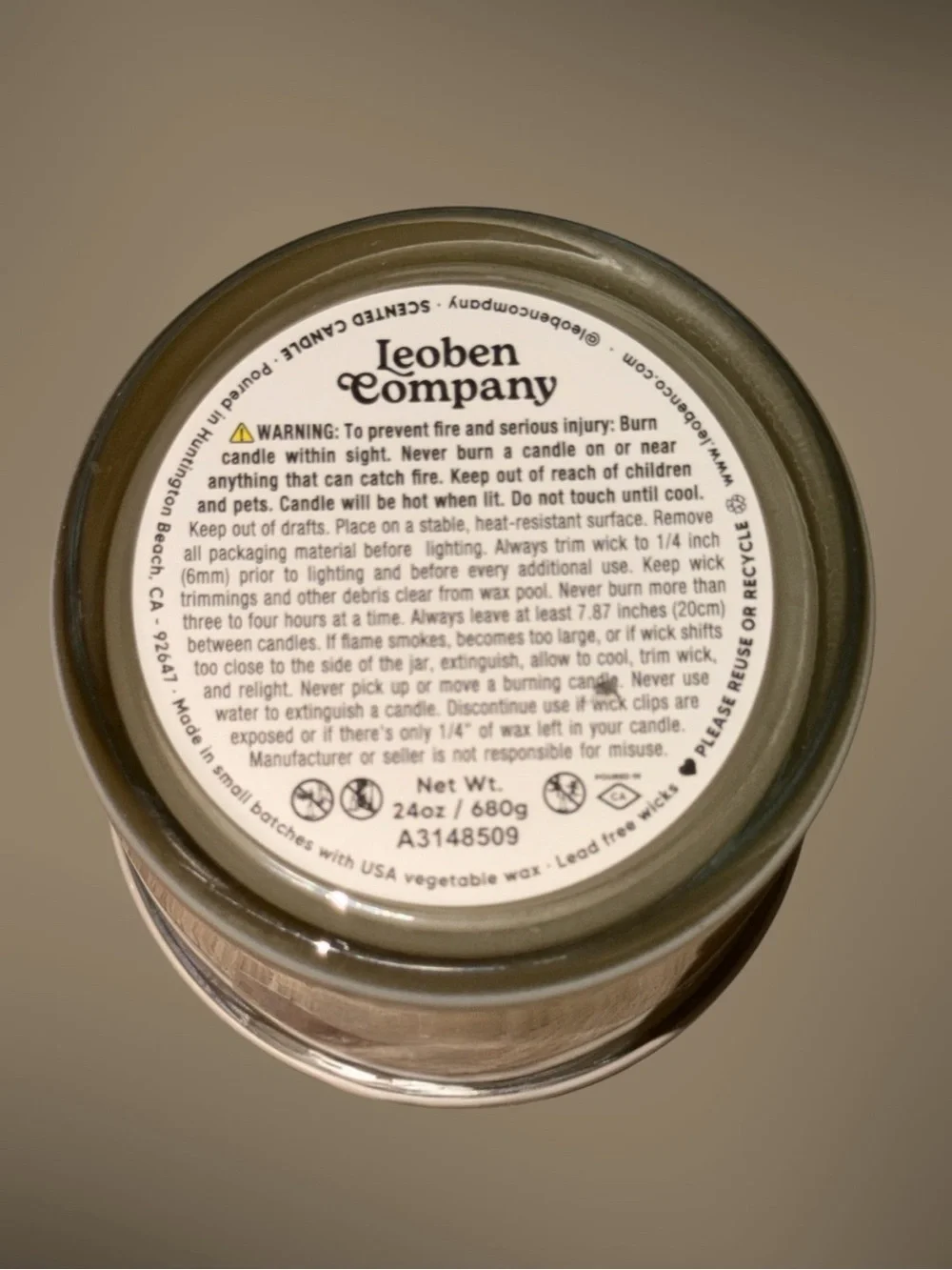 LEOBEN CO Viral XL 3 wick 28 oz. “AMBER SAFFRON” Vegan Soy Wax Blend Candle